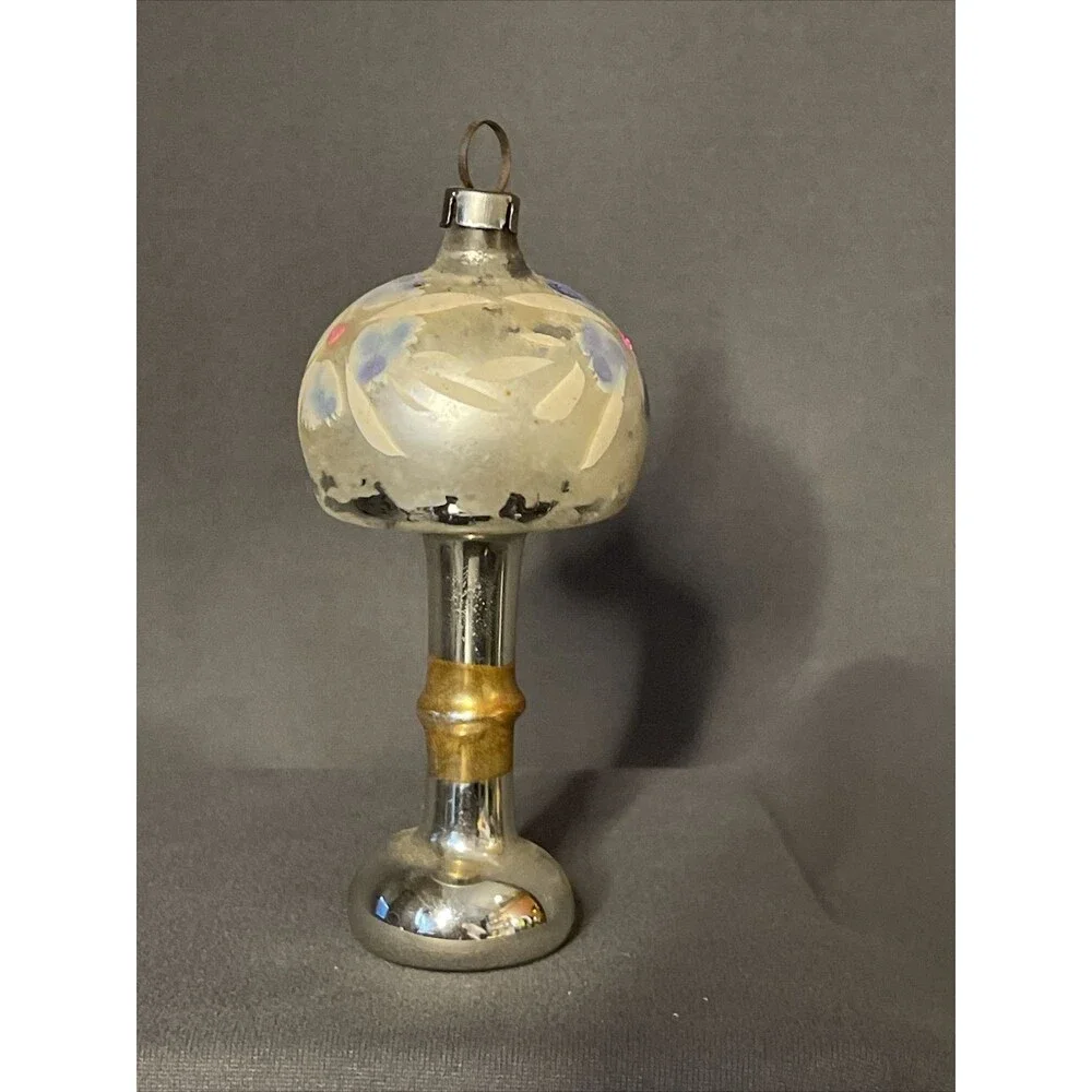 Vintage Christmas Mercury Glass Ornament Table Lamp Mushroom Hand-painted NICE